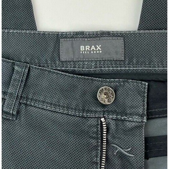 Brax Feel Good Mens Cadiz Pure Straight Leg Black Gray Mini Argyle Pants 34x30 - Picture 7 of 10